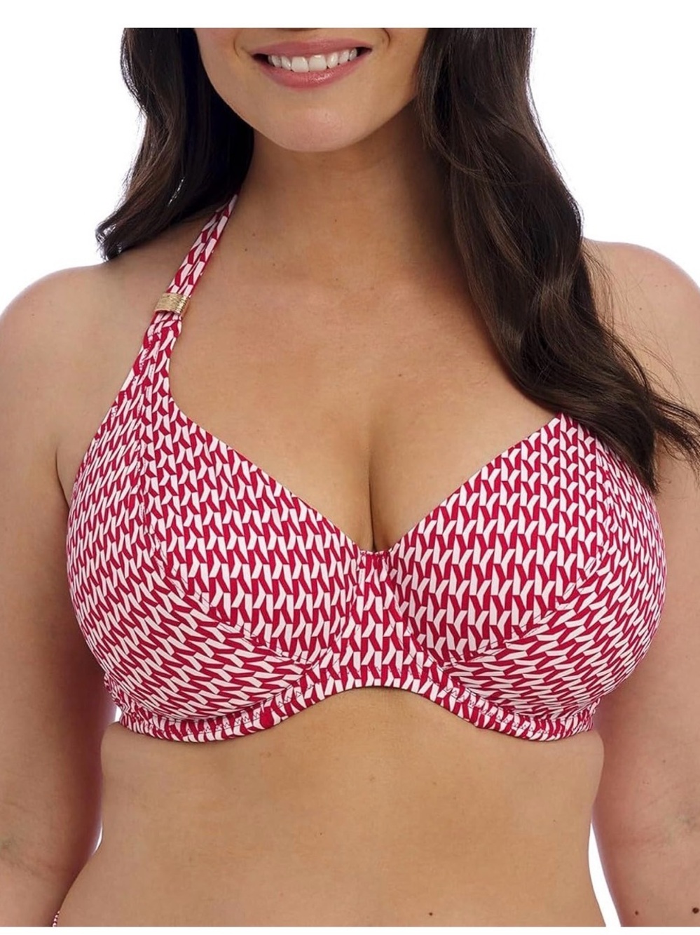 Fantasie Red and White Geometric Swim Top